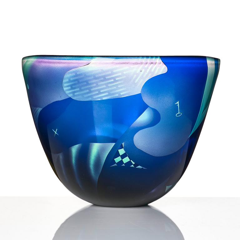 Bertil Vallien, a unique blasted glass bowl, Kosta Boda, Sweden.