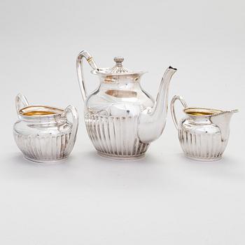 A three-piece gadrooned silver coffee set, Helsinki and Turku 1911 and 1914.