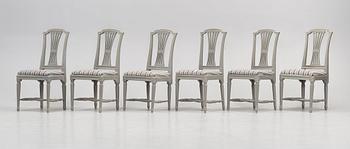 Six late Gustavian late 18th century chairs.