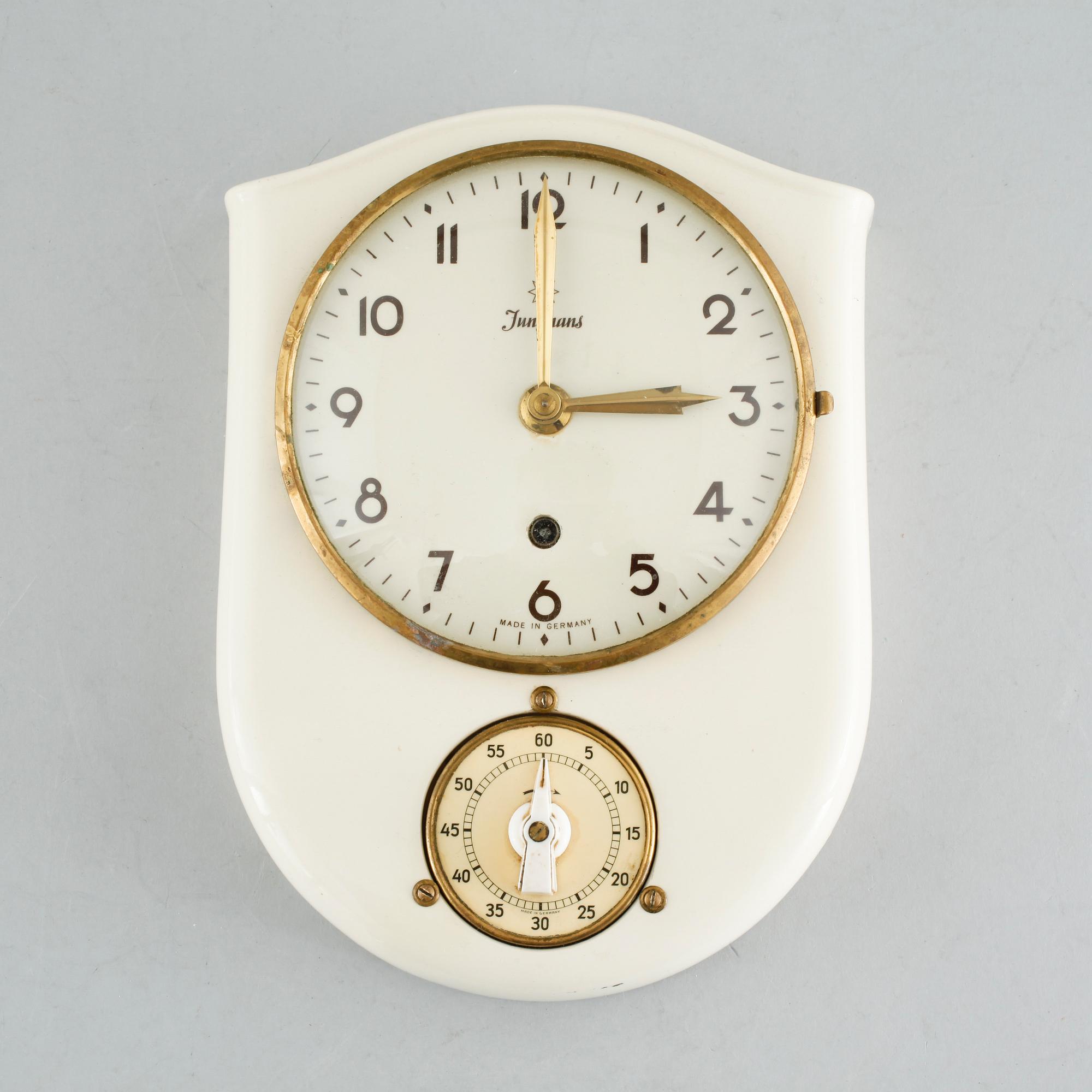 VÄGGUR med TIMER, Junghans, Tyskland, omkring 1900-talets mitt.
