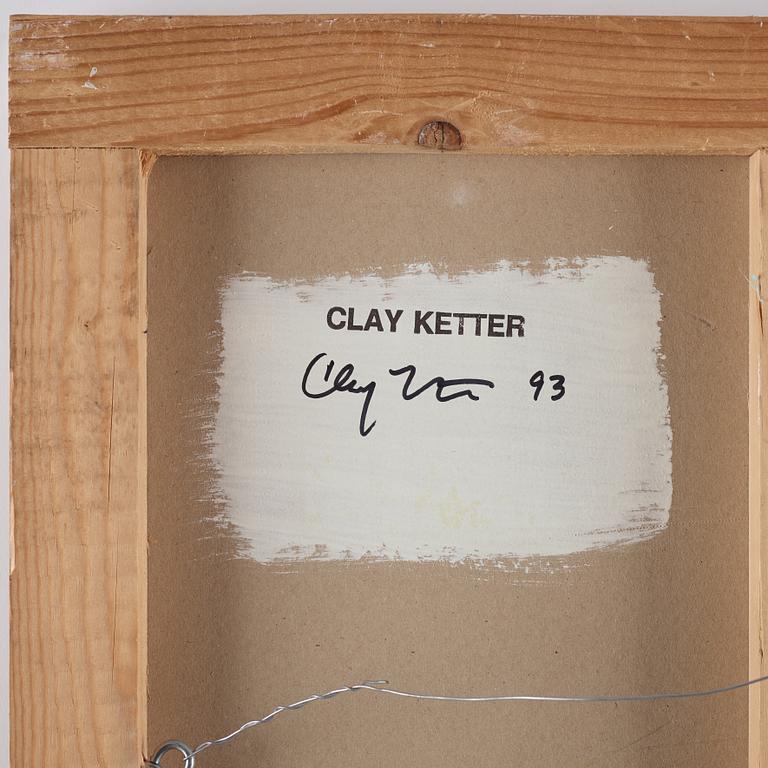 Clay Ketter, Signerad och daterad 93 a tergo. Silikon och fibertejp på gipsskiva.