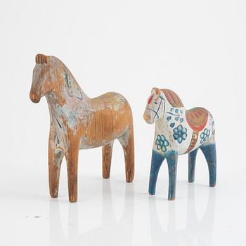 Two Swedish "Dala horses", first half of the 20th century.