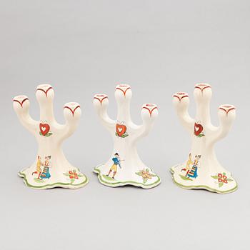 A set of three 'Daladansen' flintware candelabra from Rörstrand, Art Nouveau, early 20th Century.