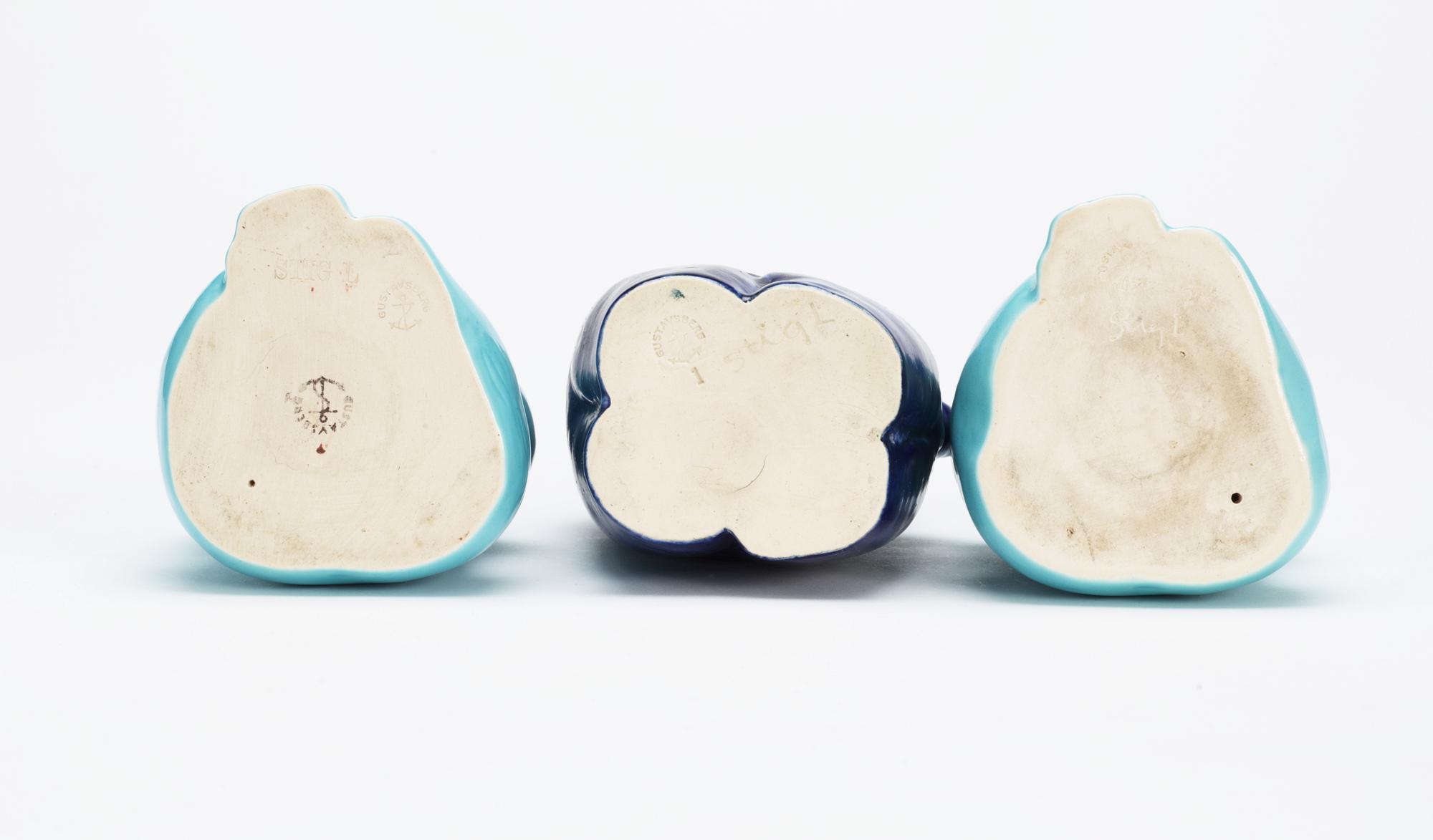 Three Stig Lindberg stoneware figures of an elephant and two apes, Gustavsberg.