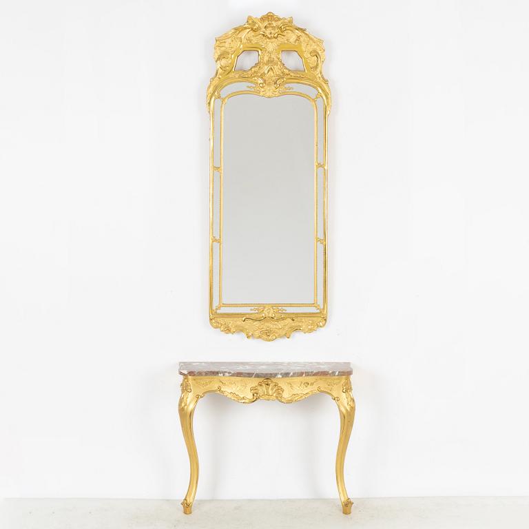 Spegel med konsolbord, rokokostil, 1900-tal.