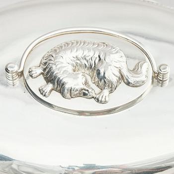 A Swedish 19th century silver sugar-casket and tong, marks of Adolf Zethelius, Stockholm 1819.