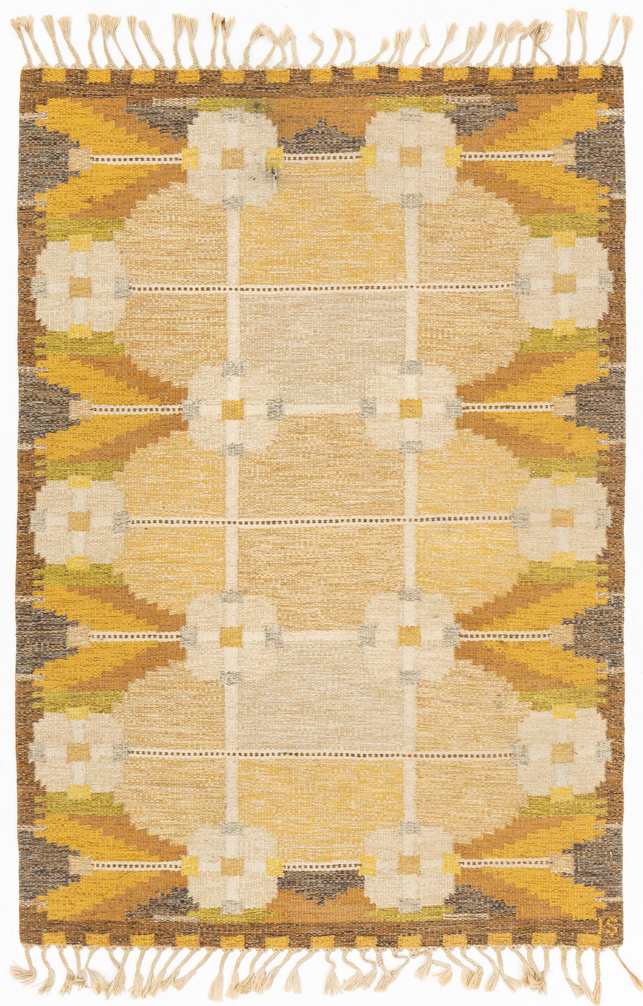 Ingegerd Silow, a flat weave rug, signed IS, c. 200 x 138 cm.