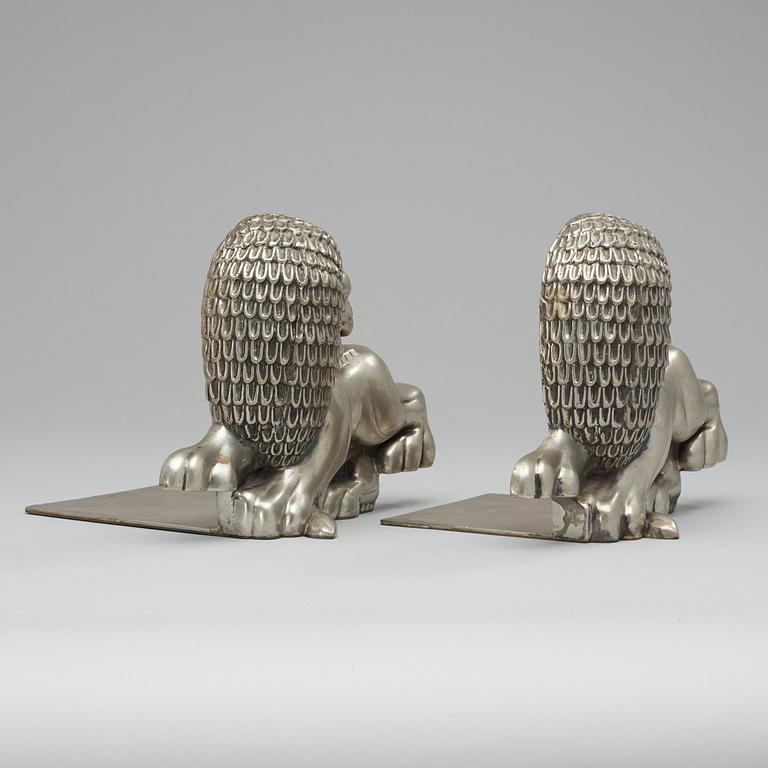 A pair of Anna Petrus pewter bookends, Svenskt Tenn, Stockholm 1974.