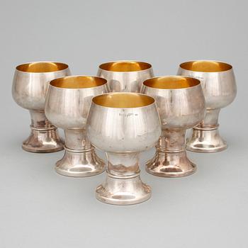 BÄGARE, 6 st, silver, Tyskland, 1900-tal. Totalvikt 825 gram.