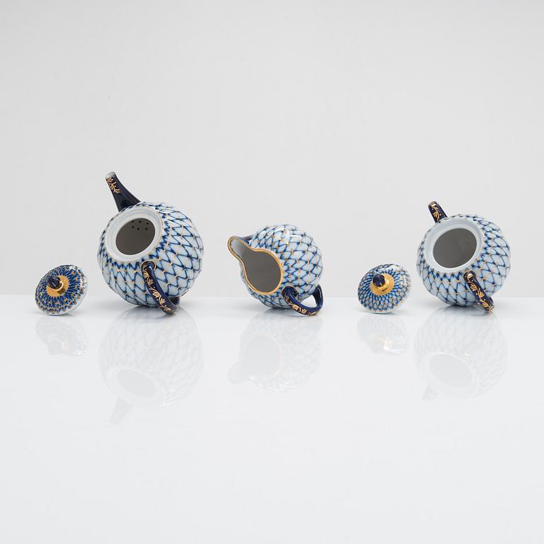 Teservis, 9 dlr, porslin, "Cobalt net", Lomonosov, Sovjetunionen.