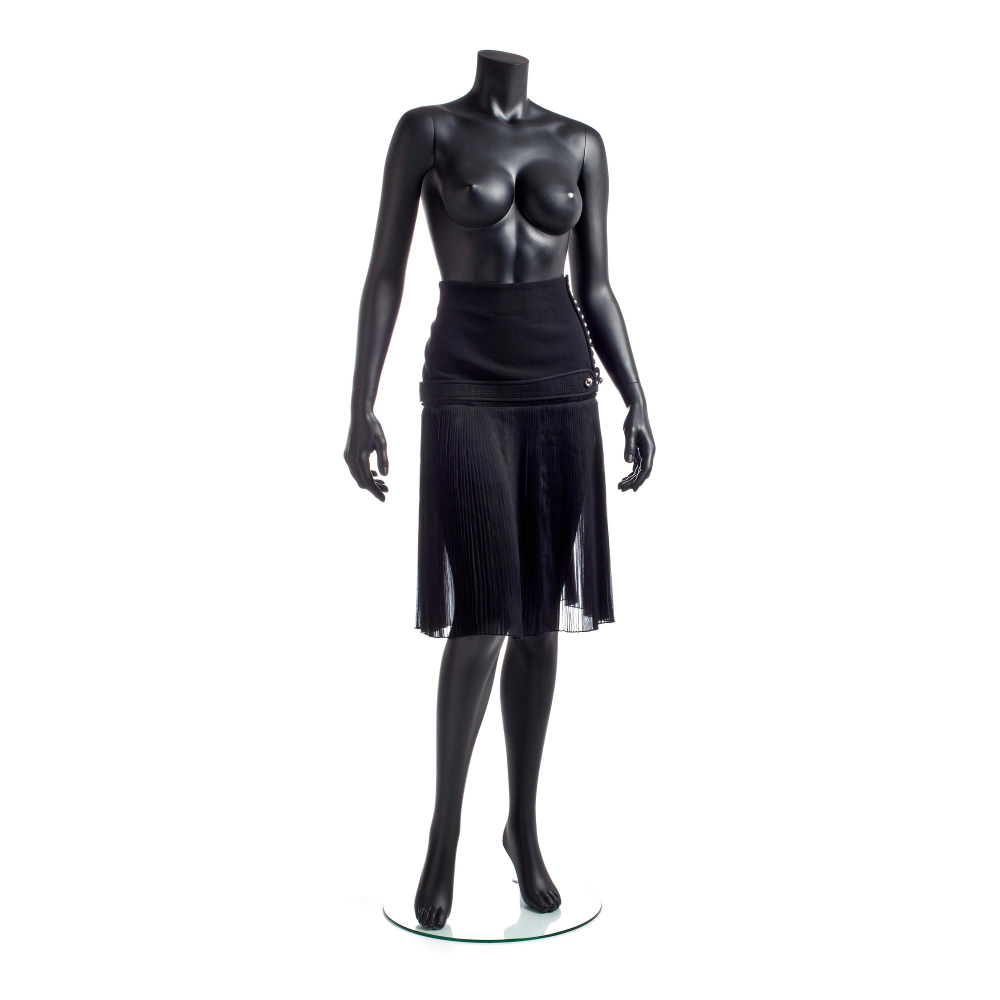 BALENCIAGA, a black wool blend and silk skirt.