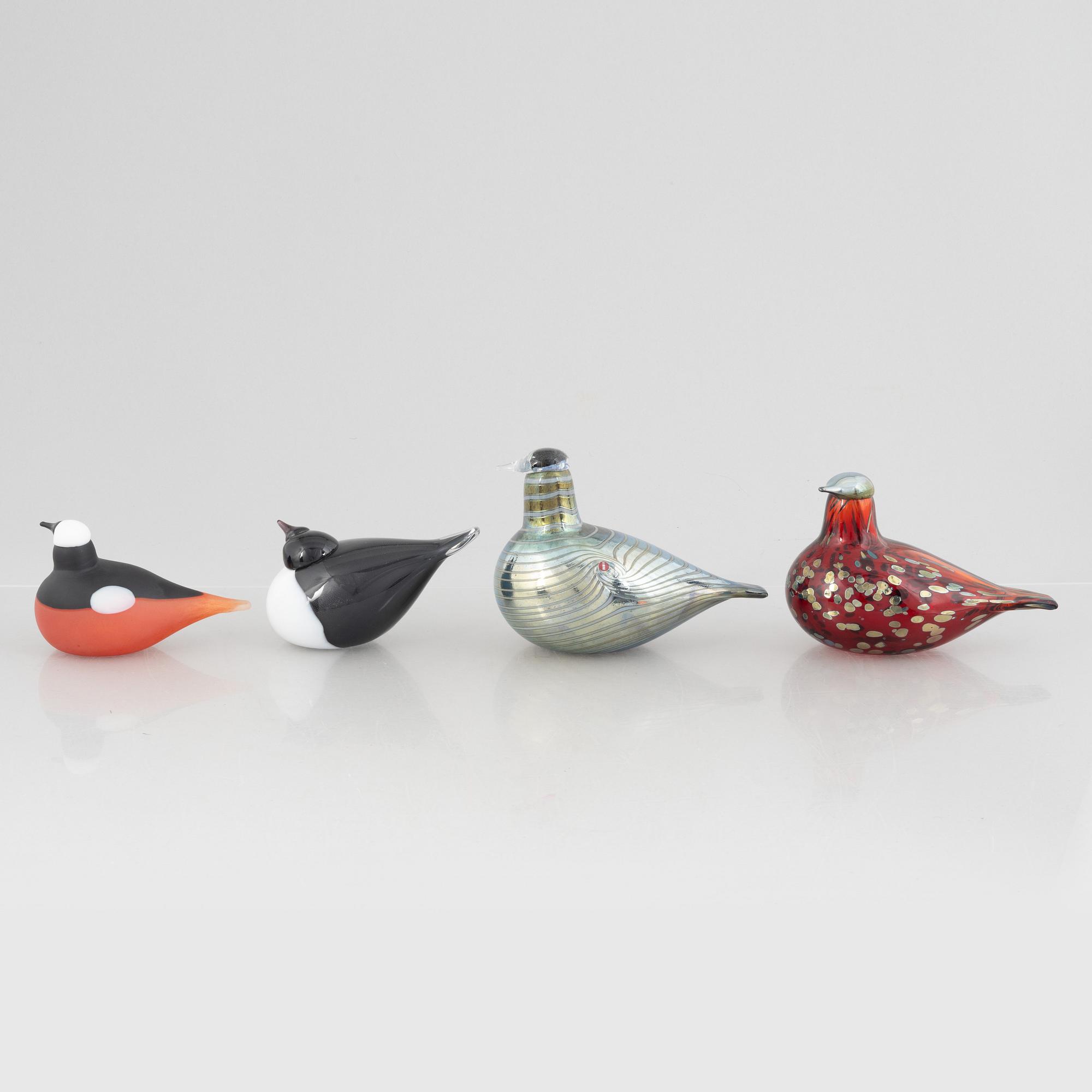 Oiva Toikka, glasfåglar, 4 st, Nuutajärvi Notsjö, Finland.