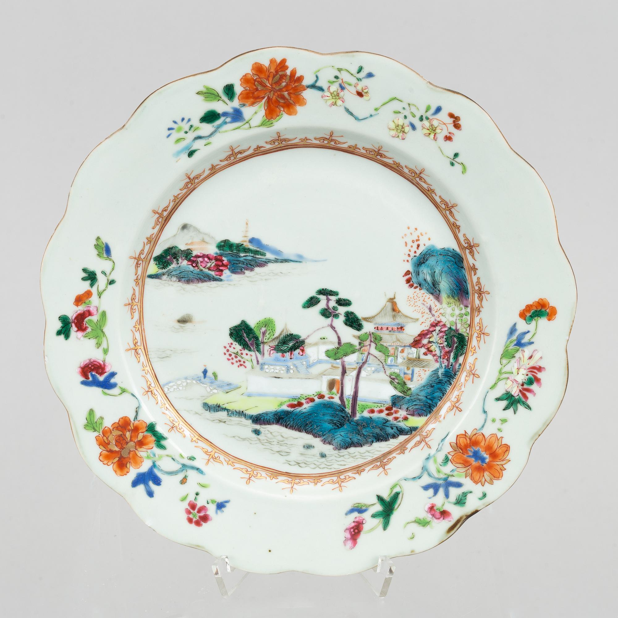 A famille rose dish and five plates, Qing dynasty, Yongzhen (1723-35).