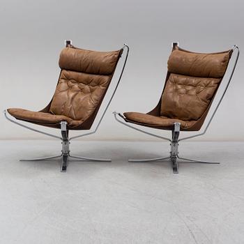 A pair of 'Falcon chair' easy chairs by Sigurd Russel, Vatne Möbler, Norway, 1970s.