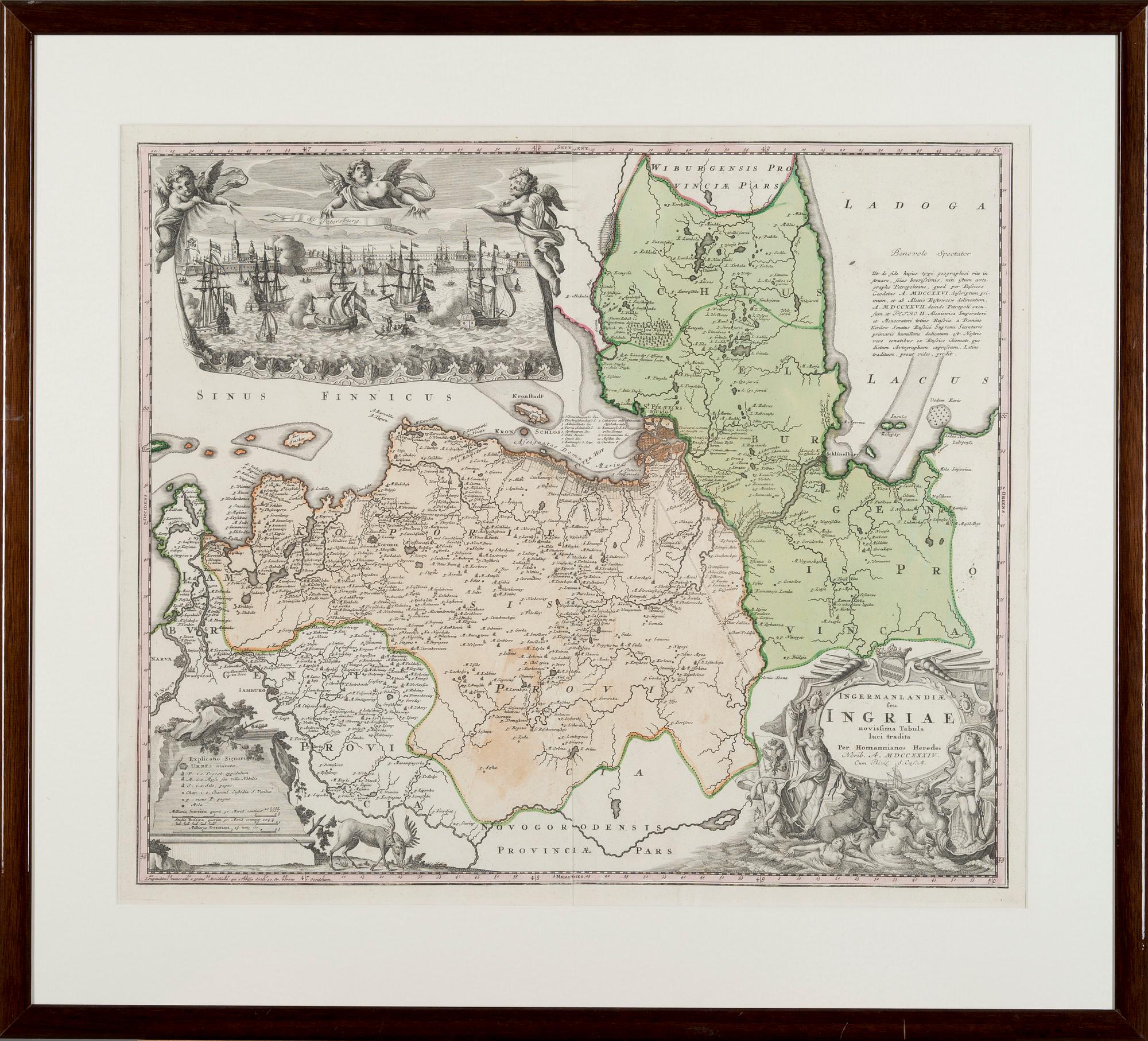 KARTA, gravyr, efter Homannianos Heredes, daterad 1734.