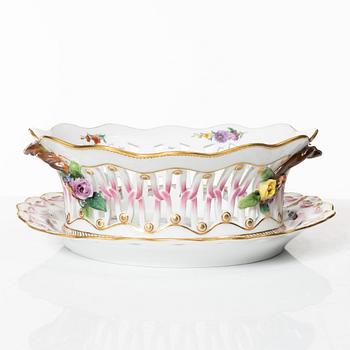 Royal Copenhagen, a 'Saxon Flower' basket on stand, Denmark, 1889-1922.