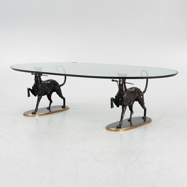 A glass and bronze coffee table, later part of the 20th century.