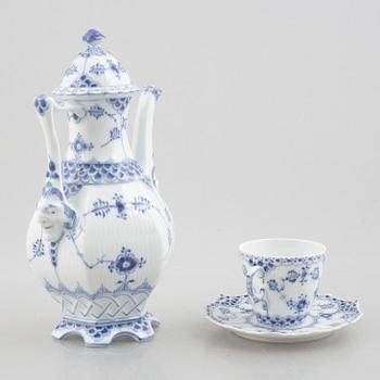 Royal Copenhagen, a 25-piece mocha porcelain service, half lace "Blue Fluted", Denmark.