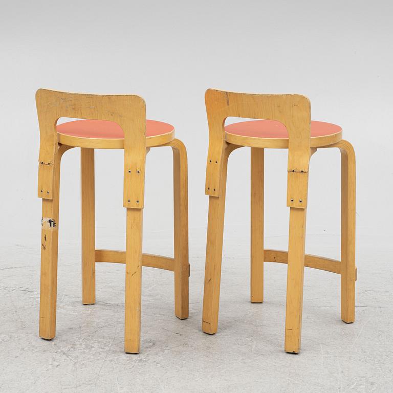 Alvar Aalto, bar stools, a pair, model K65, Artek, 2002.