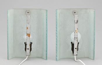 VÄGGLAMPETTER, ett par, glas, Glössner & Co, Stockholm, 1940/50-tal.