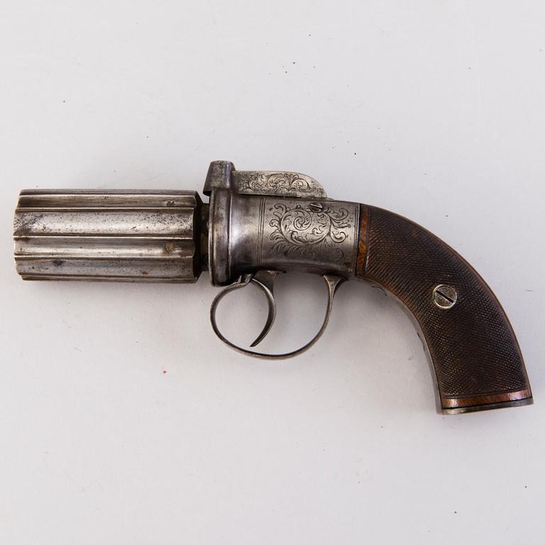 A mid-19th century British percussion pepperbox.