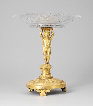 BORDSUPPSATS, glas samt förgylld mässing, empirestil, sent 1800-tal.