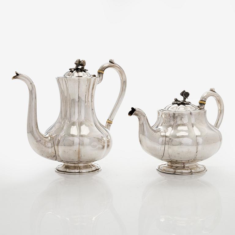 Henrik Hacklin och Johan Warjus, kaffe- och teservis, 4 delar, silver, S:t Petersburg 1868-69 och 1857.