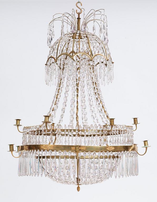 A late Gustavian circa 1800 thirteen-light chandelier.