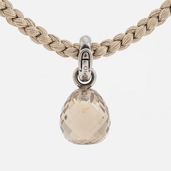 Ole Lynggaard,  "Sweet drop" pendant silver with smoky quartz, with textile band.