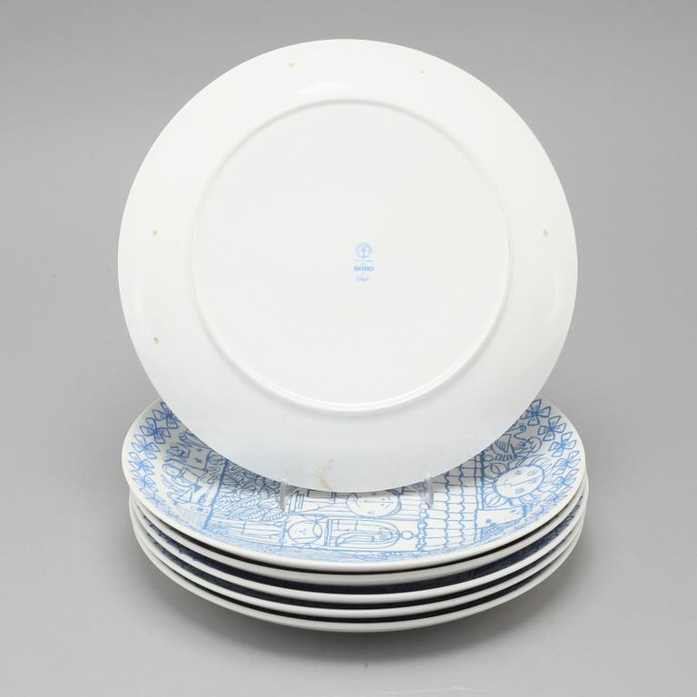 STIG LINDBERG, 6 st tallrikar, "Boro", porslin, Gustavsberg,
