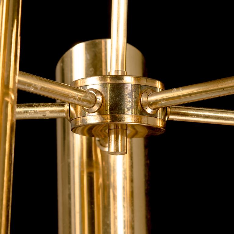A 5-light brass pendant ceiling lamp, latter half of the 20th century.