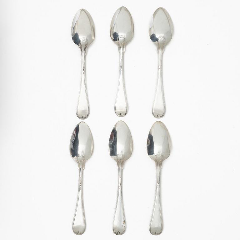 Gustaf Theodor Folcker, Six Swedish silver spoons, mark of Gustaf Theodor Folcker, Stockholm 1863.