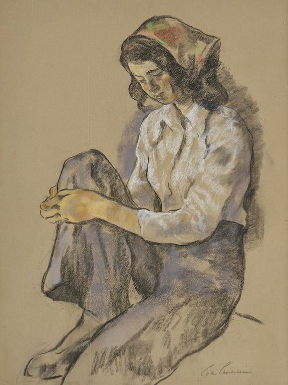 Lotte Laserstein, Seated girl with a shawl.