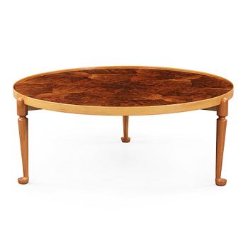 A Josef Frank walnut and burrwood sofa table, Svenskt Tenn, model 2139.