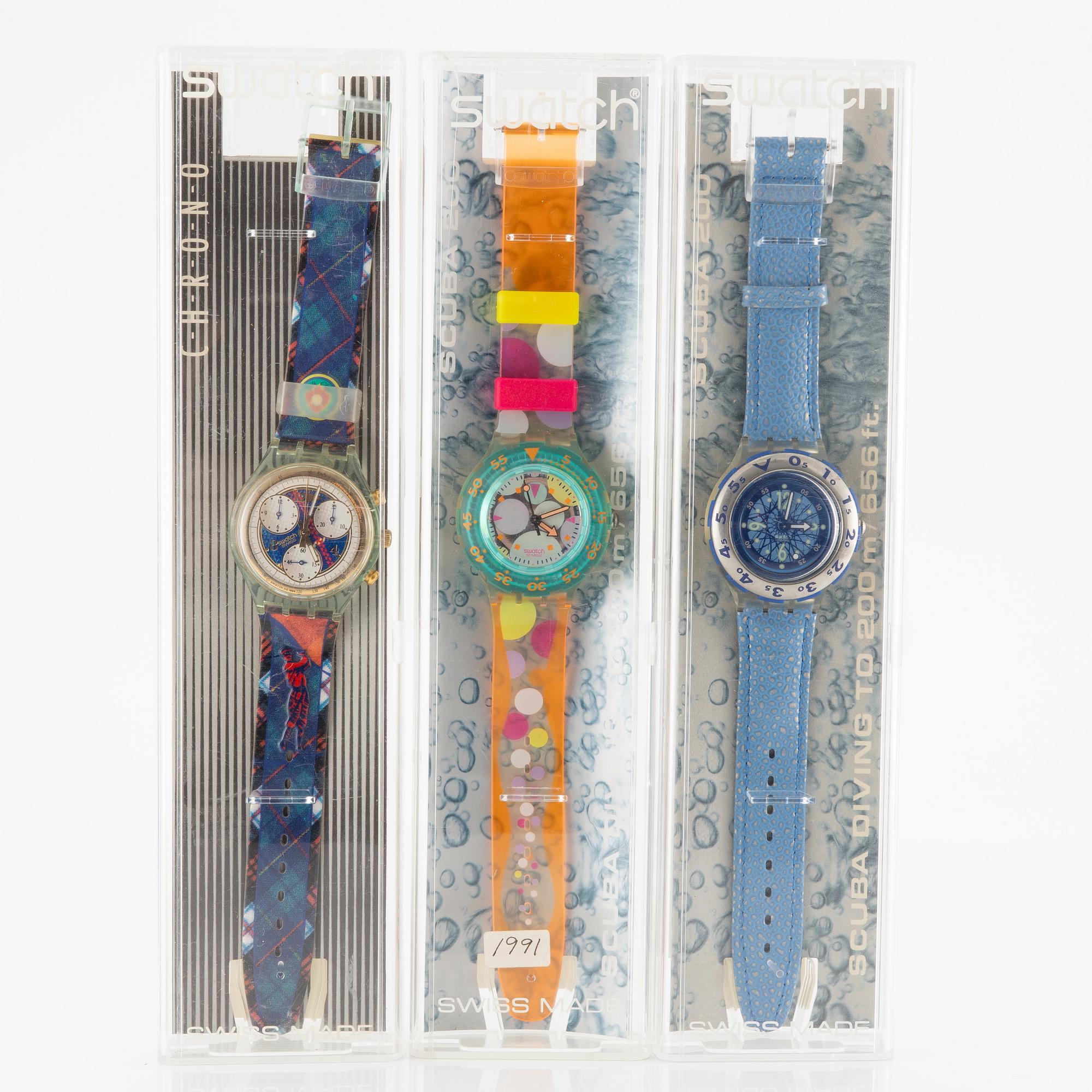 Parti med 18 Swatch-klockor från omkring 1990, "No Reserve".