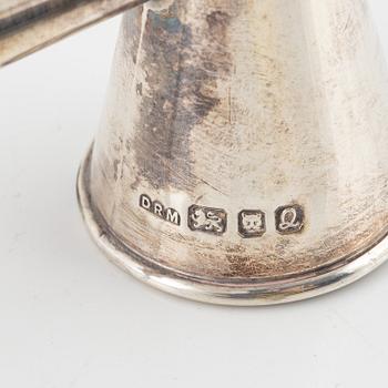 An English silver and wood candle snuffer, mark of David R. Mills, London 1951.