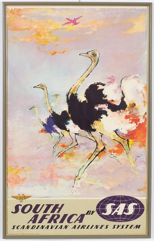 Otto Nielsen, affisch, "South Africa by SAS Scandinavian Airlines System", Danmark.