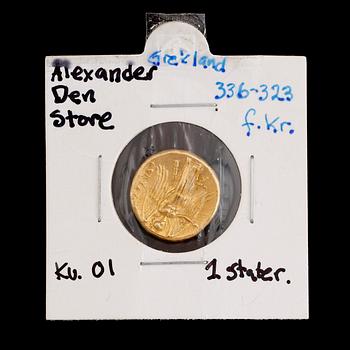 GULDMYNT, 1 stater, Alexander den Store, 336-323 frK. Vikt ca 9 gram.