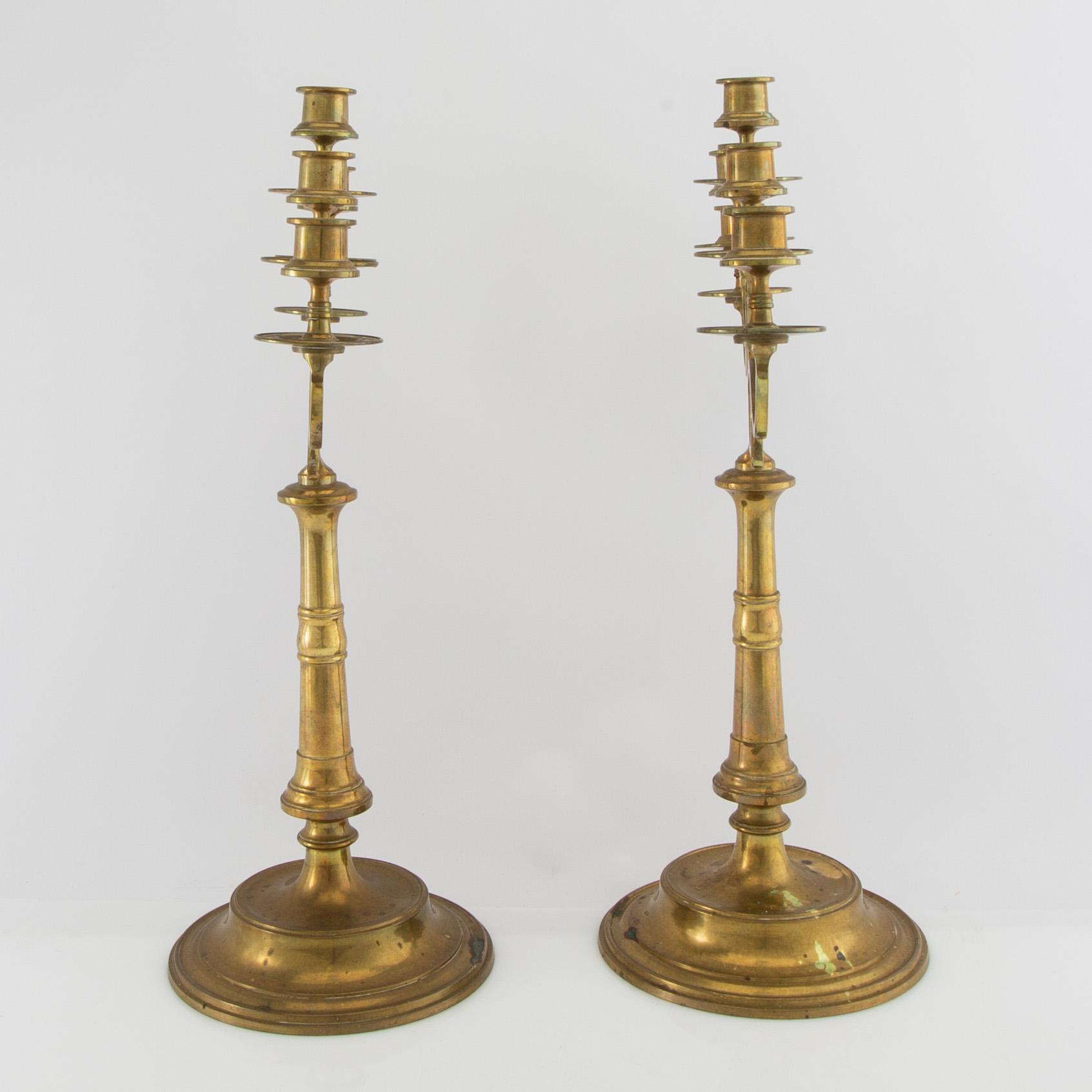 Candelabra, brass, a pair, Art Nouveau, early 20th century.