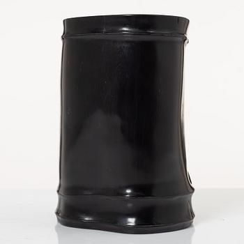 A hardwood bamboo shaped brushpot with a sceptre, China, 20th century.