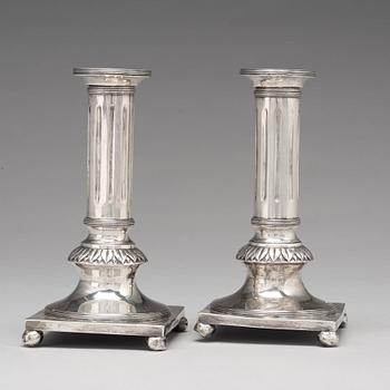 A pair of Swedish 18th century silver candlesticks, marks of Jacob Möller, Malmö 1799.