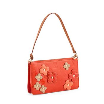 820. LOUIS VUITTON, a orange monogrammed vernis shoulder bag with flowers "Lexington Pochette", limited edition 2002.