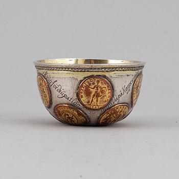 A Swedish 18th century parcel-gilt thumbler, unmarked.