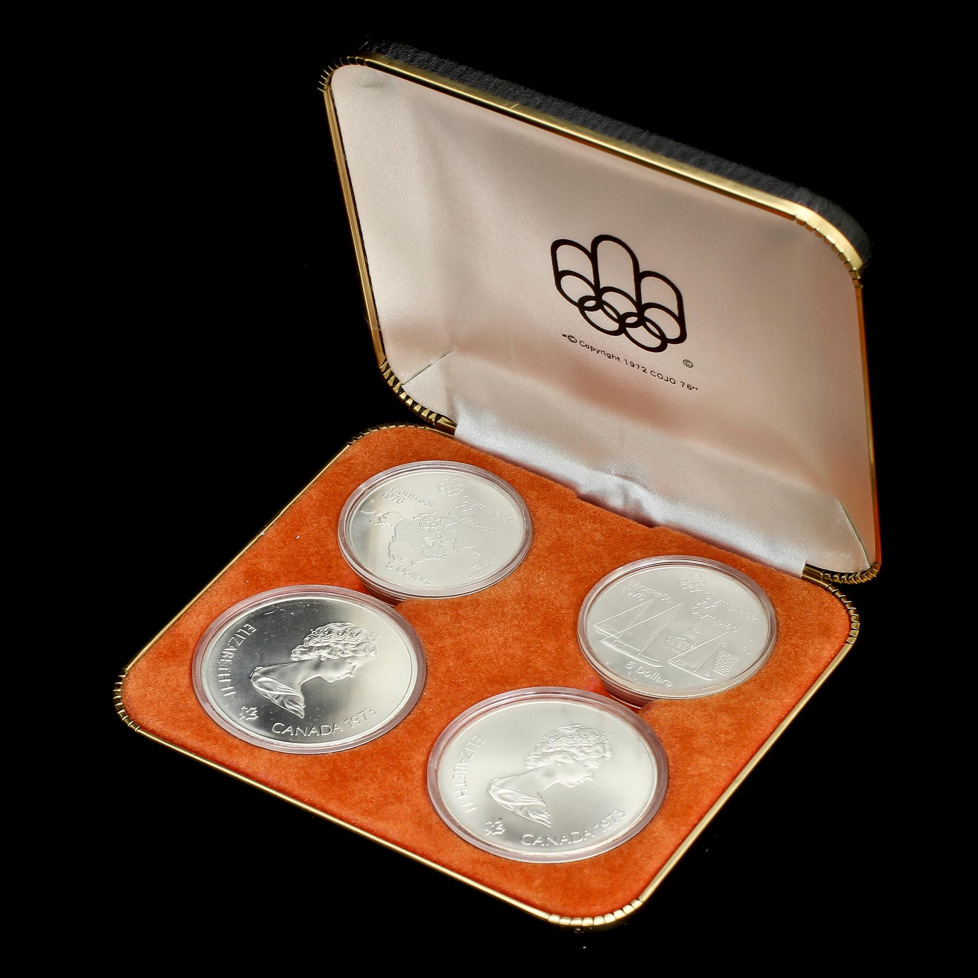 MINNESMYNT, 4 st, silver, från Olympiska Spelen i Montreal, 1976, tot vikt, inkl plastetui, 168 g.