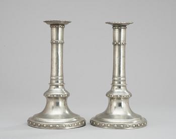 306. A pair of Swedish pewter candlesticks. Makers mark by Martin Moberg, Jönköping (1777-1785).