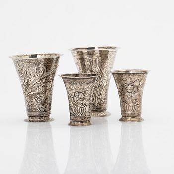 Four silver beakers, Sweden, 18th century.