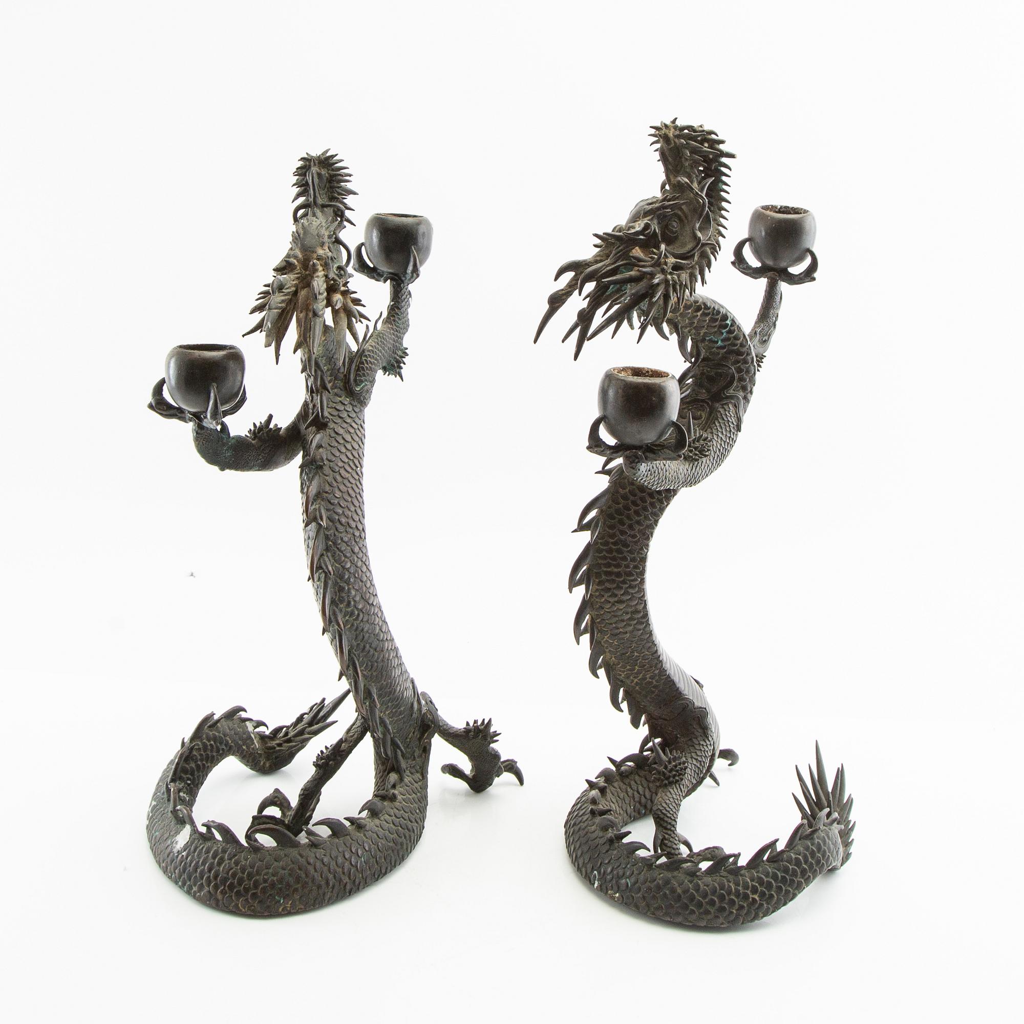 Candelabras, a pair, Meiji Japan, turn of the 20th century.