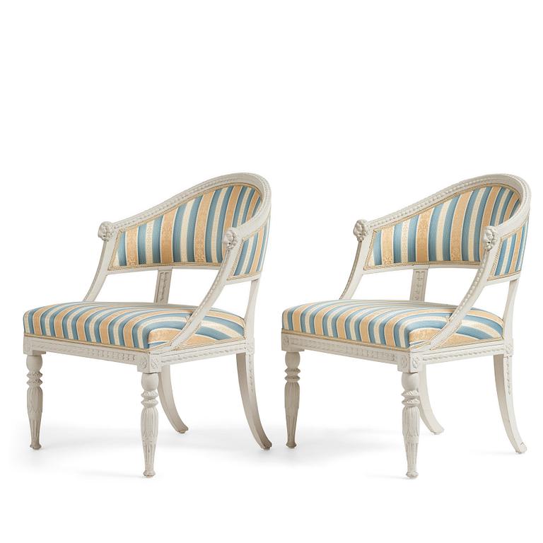 A pair of late Gustavian circa 1800 armchairs.