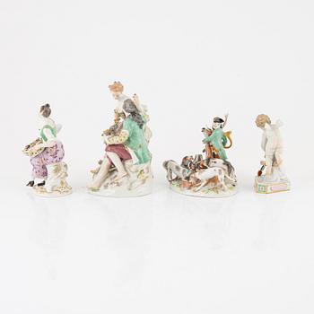 Meissen, figurines, 4 pcs, porcelain, circa 1900.