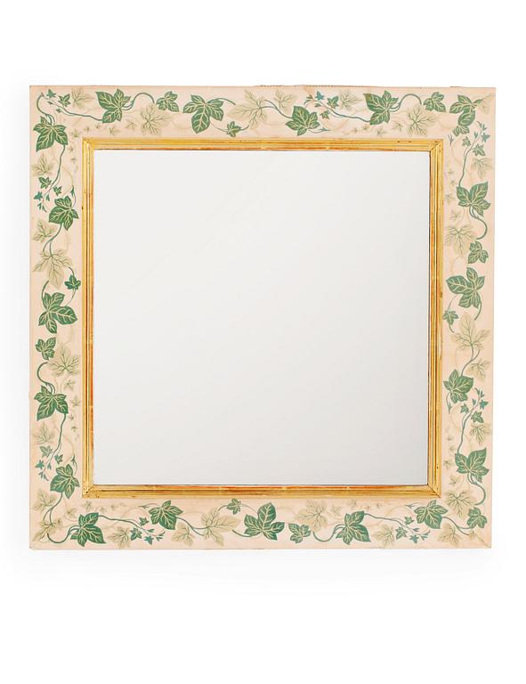 A Svenskt Tenn mirror attributed to Estrid Ericson, the frame covered in fabric.